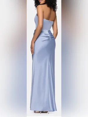 NWOT Betsy & Adam strapless mixed media periwinkle blue gown Sz 4 thumbnail 2