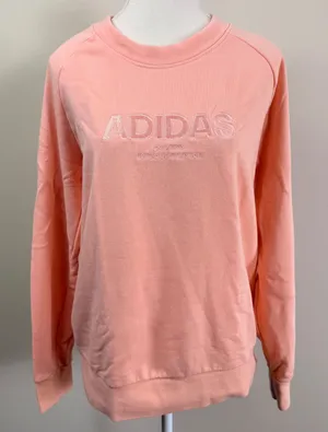 Adidas Womens Peach Coral Embroidered Logo Crewneck Sweatshirt Raglan Large thumbnail 1