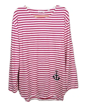 CHINTI AND PARKER Red White Stripe Long Sleeve Tunic Anchor Print Women's Large thumbnail 1