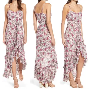 Anthropologie RAGA Summer Bloom Pink Red Cream Floral Ruffle High-Low Dress XS thumbnail 2