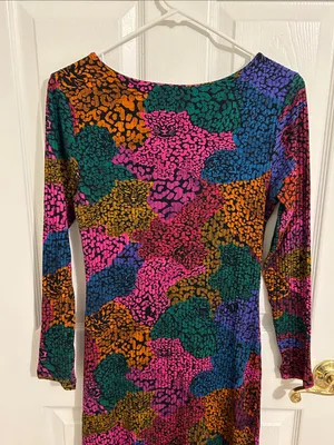 Farm Rio Rainbow Mix Jersey Dress Ribbed Knit Long Sleeve Midi New Size Medium thumbnail 8
