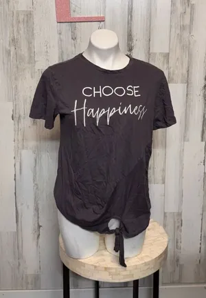 Sweet Soul “Choose Happiness” Graphic Tee Gray Tie-Front Shirt Size Large thumbnail 1