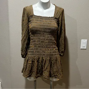 Urban Outfitters plaid smocked long sleeve mini dress thumbnail 9