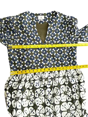 Tuckernuck 100%Cotton Boho Olive & Blue Floral Print Pleated Dress Size Large thumbnail 13