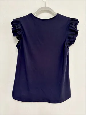 Women's Tahari Navy Ruffle Sleeve V-Neck Tee Size S thumbnail 2