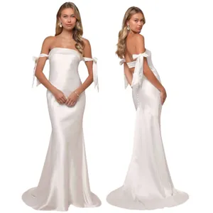 Lulus Eternally Loved White Cutout Satin Off-the-Shoulder Maxi Dress size S NWT thumbnail 2