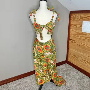 Cynthia Rowley Linen Blend Multicolor Tropical Wide Leg Jumpsuit Medium M thumbnail 2