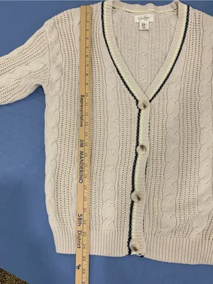 Jessica Simpson Beige Cable Knit Ribbed Trim V-NECK Cardigan XS thumbnail 5