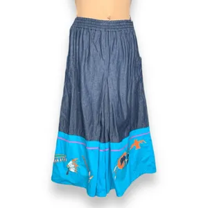 Vintage 90s Southwestern Appliqué Denim Button‎ Up Shirt Gaucho Pants Set Medium thumbnail 10