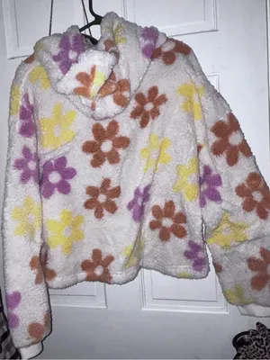 Barbie Cream Sherpa Hoodie with Pink, Yellow & Brown Floral Print thumbnail 2