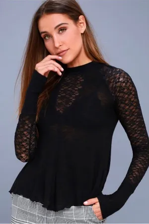 intimately free people no limits lace high neck long sleeve top thumbnail 1