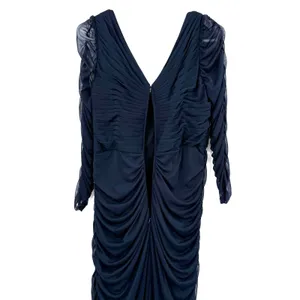 Adrianna Papell Size 10 Long Sleeve Maxi‎ Dress Dark Blue Mesh Sleeve Event Gown thumbnail 5