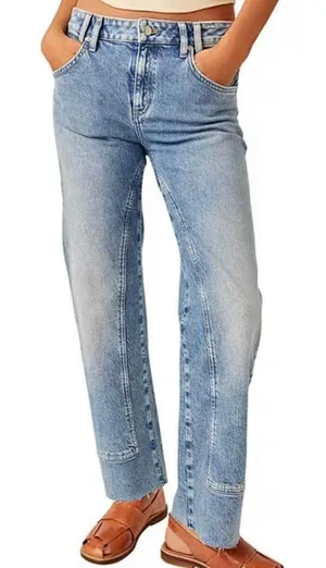 We The Free Risk Taker High Rise Straight Leg Jeans Blue Light Wash Size 28 thumbnail 1