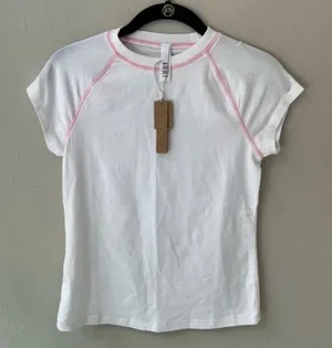 - SKIMS NEW VINTAGE RAGLAN T-SHIRT SNOW (WHITE) PiNK Trim WOMENS PLUS SIZE… thumbnail 1
