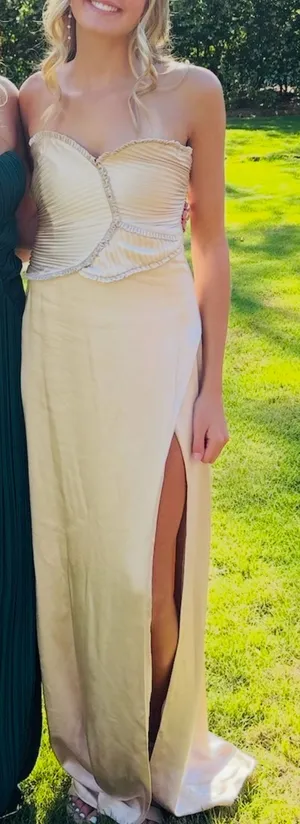 Meshki Strapless prom champagne dress thumbnail 1
