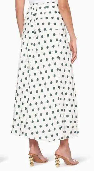 PEONY Le Spot Maxi Skirt SZ 2 Green Polka Dot Thigh High Slit eco-Conscious NWT thumbnail 2