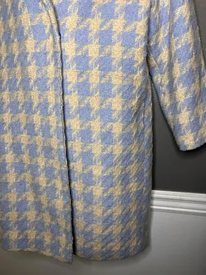 Baloot Coat Womens Small Blue Houndstooth Tweed 3/4 Sleeve Button Front Lined thumbnail 7