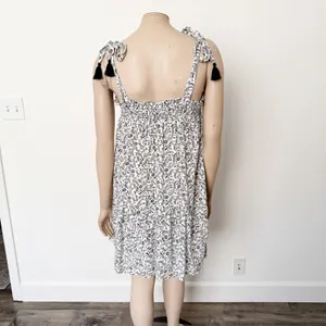[Old Navy] White Black Floral Print Tassel Tie Straps Swing Dress Size Medium M thumbnail 3