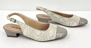 Trotters Dea Light Grey Snake Leather Patent Square Cap Toe Slingback Pump 6.5 thumbnail 1