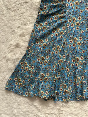 Free People Sweet Talker Mini Dress Short Sleeve V-neck Floral Blue Sz S thumbnail 6