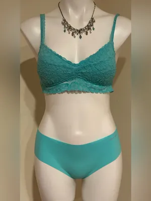 AERIE Turquoise Blue Floral Lace Padded Bralette Adjustable Straps Sz M thumbnail 6