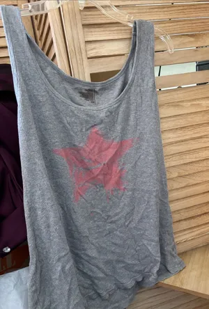 Old Navy Gray Ribbed Tank Top with Pink Star Graphic XL thumbnail 1