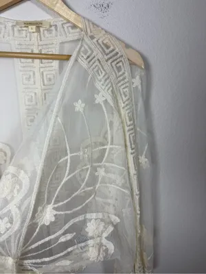 Boho Sheer Floral Embroidered Lace Kimono Crochet Scallop Festival L thumbnail 5