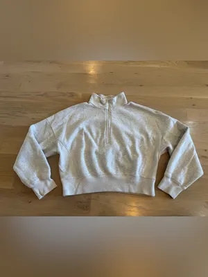Abercrombie & Fitch Soft Max Essentials half zip cropped sweatshirt gray small thumbnail 5