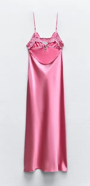 Zara maxi dress hot satin pink lingerie ruffled midi party Valentine’s date wedding thumbnail 13