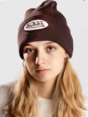 VON DUTCH Patcher Beanie Embroidered Pink Patch Velvet Brown One Size NEW thumbnail 1