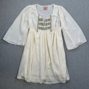 Flying Tomato Mini Dress Sheer Lace Womens Small Boho Tassel Peasant Embroidered thumbnail 1