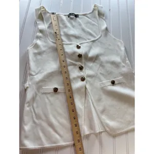 Blithe Anthropologie Knit Vest Ivory Gold Button Square Neck Back Tie Top L White Size L thumbnail 7