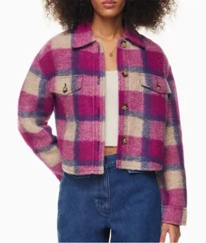 Aritzia the Ganna Wilfred free Pink Wool Plaid Cropped Jacket boxy small thumbnail 1