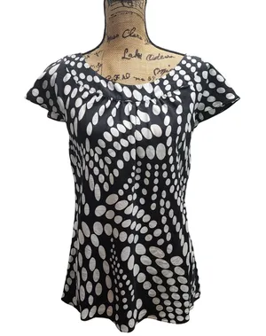 Nine West Black White Polka Dot Silk Blouse Top Women's Size‎ L thumbnail 1