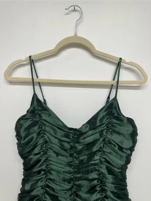 Lucy in the Sky Satin Ruched Dress in Deep Green thumbnail 6