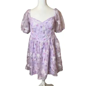 NWT Lulus Darling Behavior Lavender Floral Burnout Puff Sleeve Mini Dress XL‎ thumbnail 9