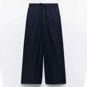 NWT ZARA navy blue wide-leg poplin trousers. Size Medium thumbnail 5