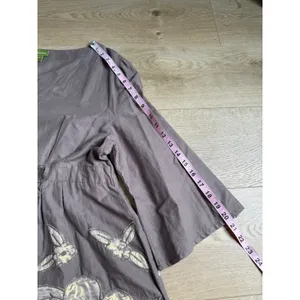 Vintage Femme tunic drawstring waist cotton embroidered flowers brown size L thumbnail 9