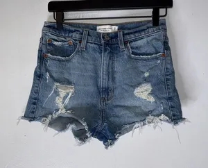 abercrombie fitch High Rise Mom Shorts‎ Distressed Blue Size 27/4 thumbnail 1