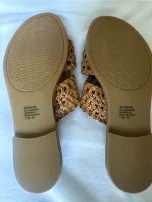 pop Woven Crochet Double-Strap Slide Sandals in Tan thumbnail 2