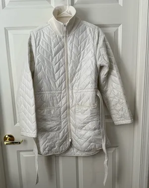 Athleta Mendocino Coat Zipper Front Belted Magnolia White Puffer Women’s Size XS thumbnail 1