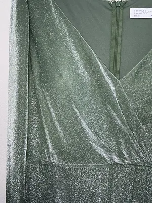 IEENA for Mac Duggal Faux Wrap Gown Maxi Dress Sz 12 Jade Green Metallic stretch thumbnail 17
