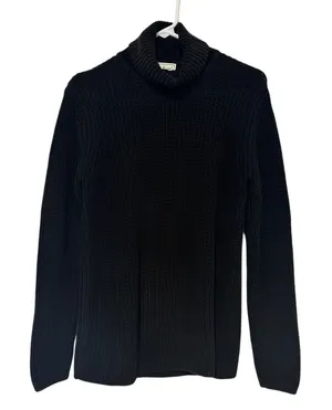 L.L. Bean Vintage Women's Size Small Black Chunky Rib Knit Turtleneck Sweater thumbnail 1