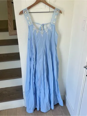 Free People To The Moon Maxi Dress in Poplin Blue NWT thumbnail 4