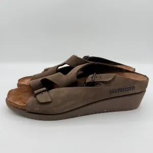 Mephisto Mobils Women's 41 Brown Nubuck Leather Double Strap Comfort Sandals thumbnail 3