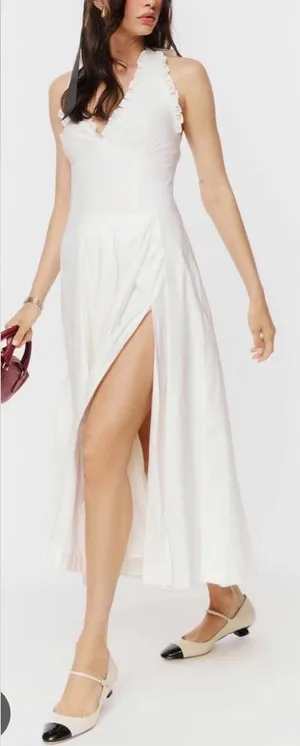 NEW Reformation White Halter Beaux Midi cotton Dress sz 8 thumbnail 1