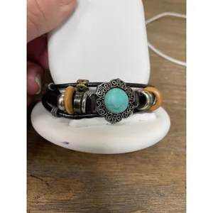 NY Turquoise stone Silver Necklace and turquoise stone leather Bracelet SKU 9687 thumbnail 8
