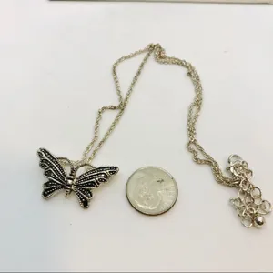 Marcasite Butterfly Dainty Chain Silver Necklace thumbnail 14