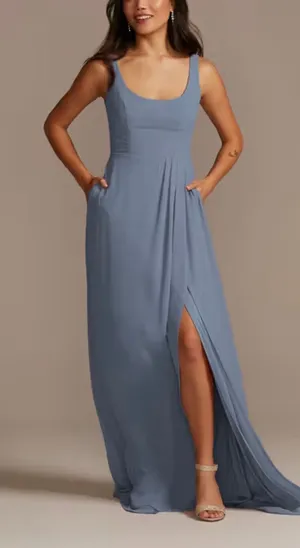 David’s Bridal Chiffon Tank Scoop Neck Dress in Steel Blue - Size 4 (4P) thumbnail 1