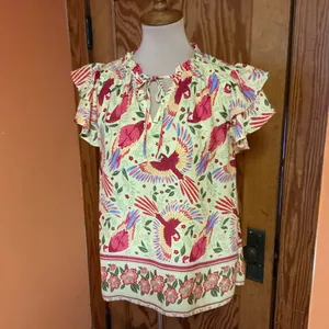 Rachel Roy Boho Parrot Print Flutter Sleeve Blouse Small Colorful Bohemian Top thumbnail 10